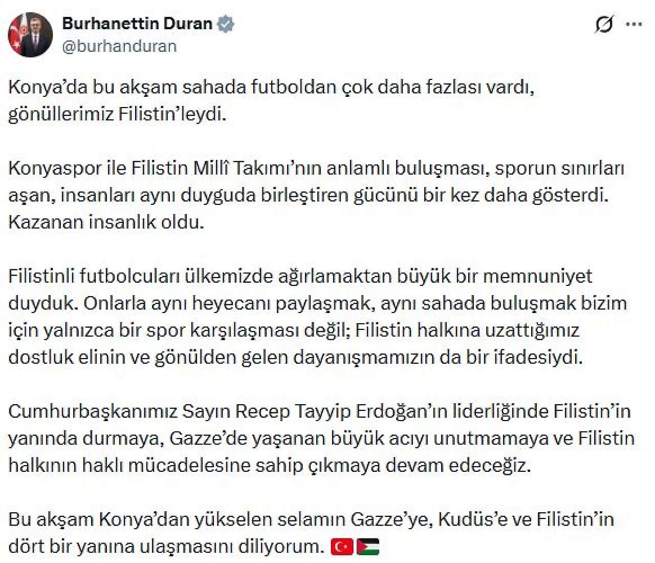 İletişim Başkanı Duran'dan Konya'dan Gazze'ye anlamlı mesaj