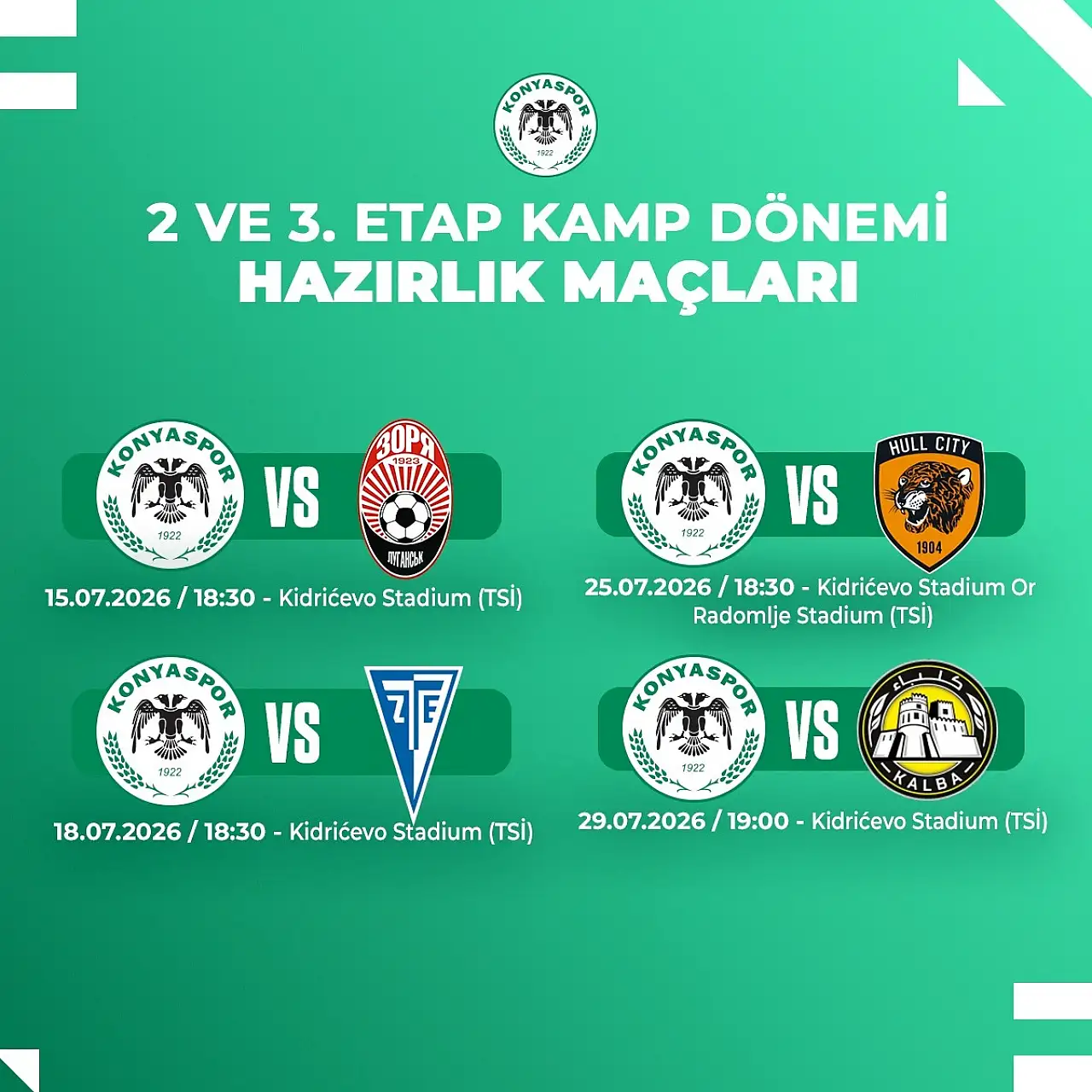 Konyaspor'un hazırlık maçları netleşti
