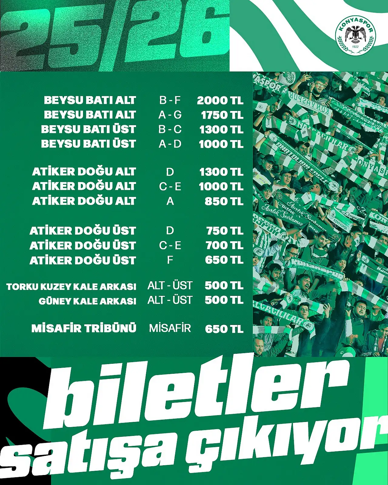 Konya-Trabzon maçının biletleri zamlı olarak satışta