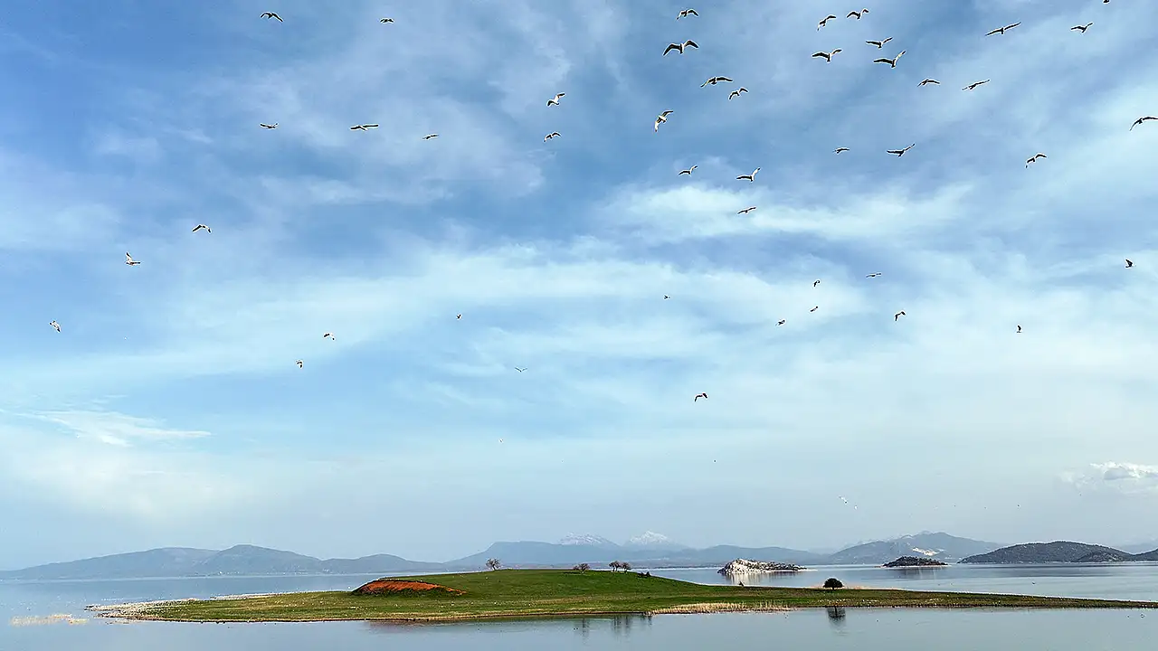 2 bin 998 metre yüksekliğindeki Anamas Dağı eteklerinde çiçek açan ağaçlar ve Kurucuova Mahallesi açıklarındaki adalarda uçuşan martı sürüleri, Beyşehir Gölü havzasında kış ve baharı bir arada yaşatıyor.