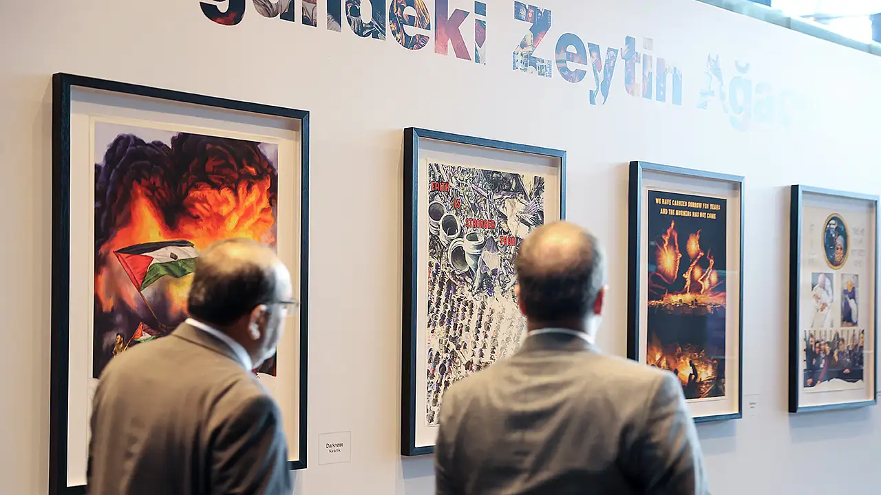 Ressam Yusuf Aygeç tarafından hazırlanan 20 farklı eser, Filistin'in 1960'lardan bugüne uzanan mücadelesini yansıtıyor.