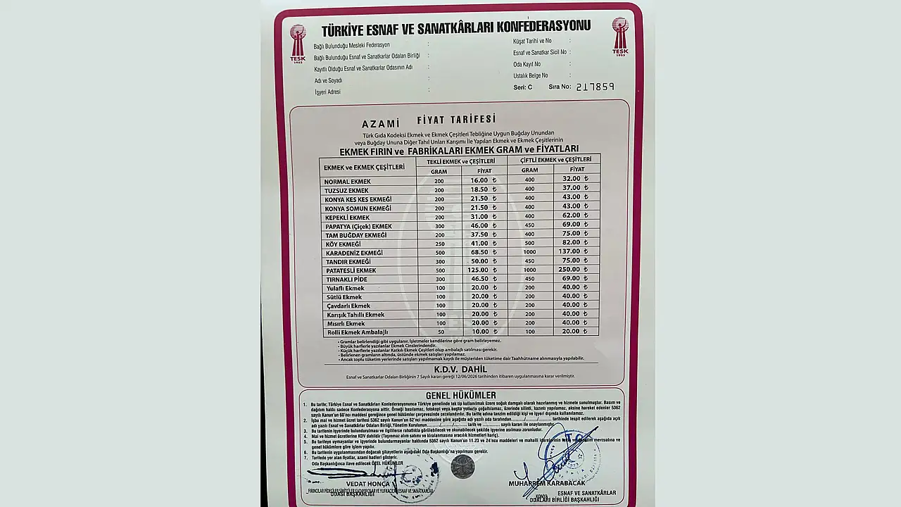 Konya'da ekmeğe de zam! İşte güncel fiyat listesi