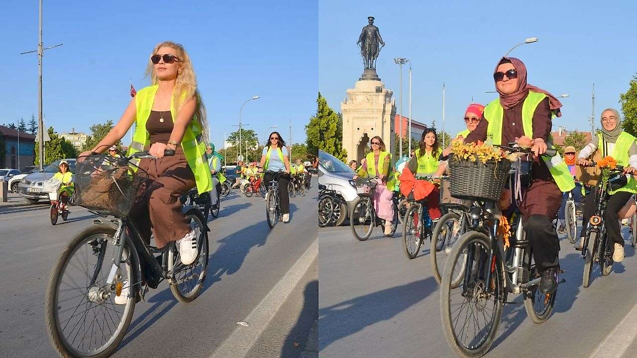 Konya'da kadınlar dikkat için pedal çevirdi
