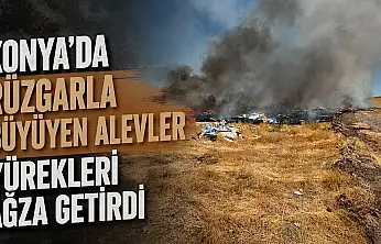 Konya'da rüzgarla büyüyen alevler yürekleri ağza getirdi