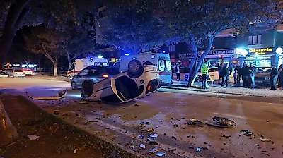 Konya'da feci çarpışma! Otomobil takla attı