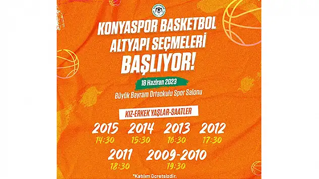  Konyaspor Basket'te seçmeler pazar günü

