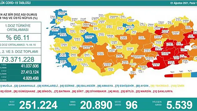 1 Ağustos koronavirüs verileri açıklandı! İşte Kovid-19 hasta, vaka ve vefat sayılarında son durum tablosu