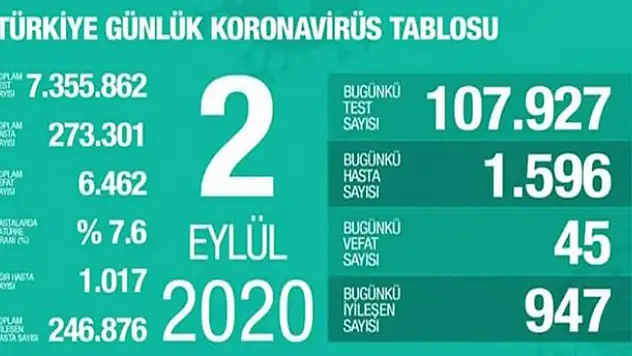 2 Eylül koronavirüs tablosu! Vaka, ölü sayısı ve son durum açıklandı