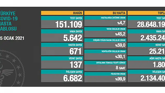 25 Ocak koronavirüs tablosu! Vaka, Hasta, ölü sayısı ve son durum açıklandı