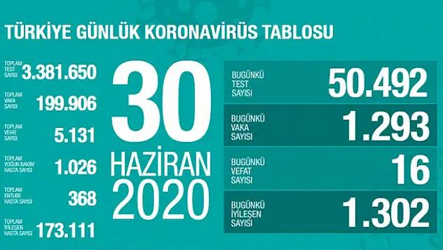 30 Haziran koronavirüs tablosu! Vaka, ölü sayısı ve son durum açıklandı
