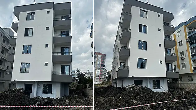 4 katlı yeni bina yan yatmaya başladı
