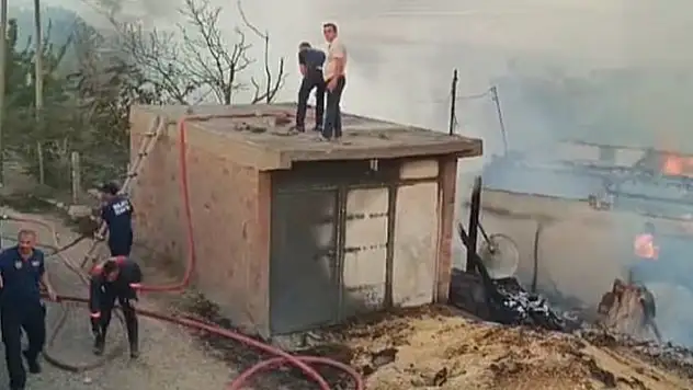 600 dönümlük alandaki anız yangınında 1 ev kül oldu
