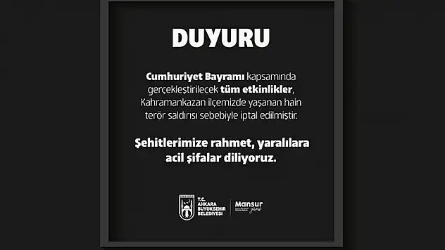 ABB, TUSAŞ'a gerçekleştirilen terör saldırısı sebebiyle Cumhuriyet Bayramı etkinliklerini iptal etti
