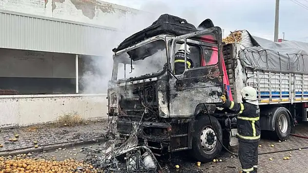 Aksaray'da patates yüklü tırın kupası yanarak küle döndü
