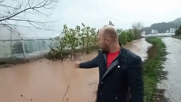 Antalya'da dere taştı, biber serası sular içinde kaldı
