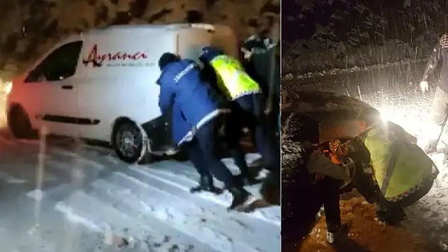Antalya- Konya yolunda kar yağışı nedeniyle mahsur kalan vatandaşlara jandarma yardım etti
