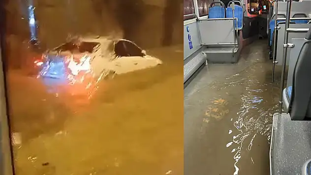 Antalya yağmura teslim: Göle dönen yolda halk otobüsünü su bastı
