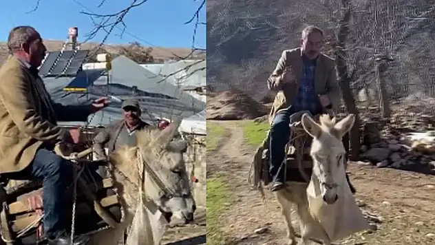 Arabanın çıkamadığı köye eşek sırtında giderek oy istedi

