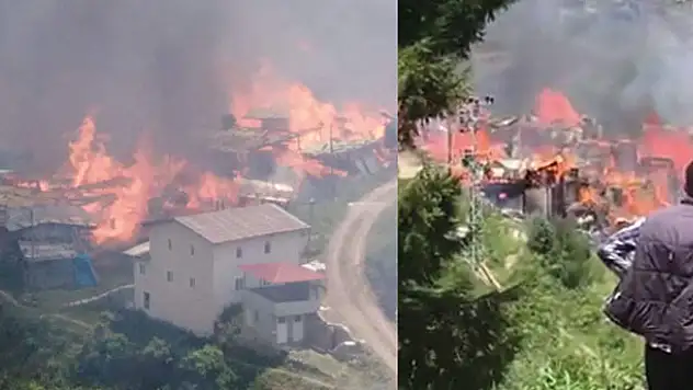 Artvin'de bir köy yanıyor! 70 haneli köyde evlerin çoğu yandı