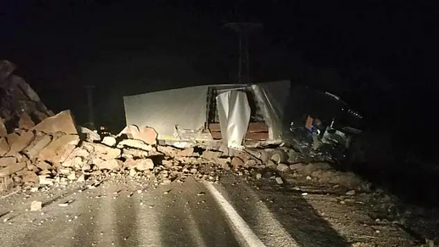 Artvin'de heyelan: Kaya parçalarının isabet ettiği tır, devrildi

