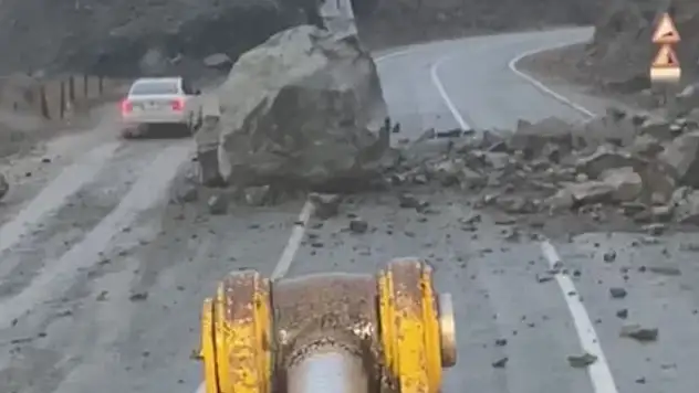 Artvin'de heyelan: Dev kaya yola düştü

