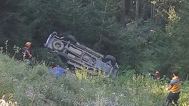Artvin'de kesilirken yamaçtan yuvarlanan ağaç kamyonete çarptı: 1 ölü, 1 yaralı


