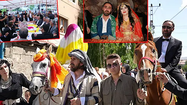 Aşiret düğününe gelin ve damat at üstünde geldi, takılan paraları 15 kişi saydı
