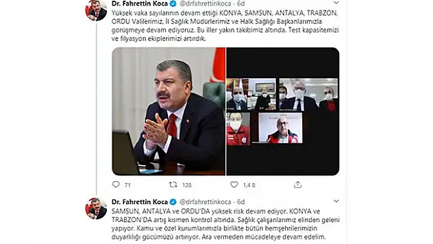 Bakan Koca'dan Konya ve 4 il için bir uyarı daha: Risk devam ediyor