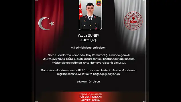 Bakan Yerlikaya: Silah kazası sonucu bir uzman çavuş şehit oldu
