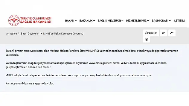 Bakanlıktan 'MHRS' adıyla ücret talep edilen internet siteleri hakkında suç duyurusu