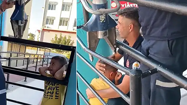 Başı ve kolları korkuluklara sıkışan çocuğu itfaiye kurtardı

