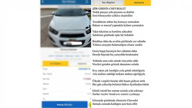 Batman'da bir vatandaş aracını şiir ile satışa sundu