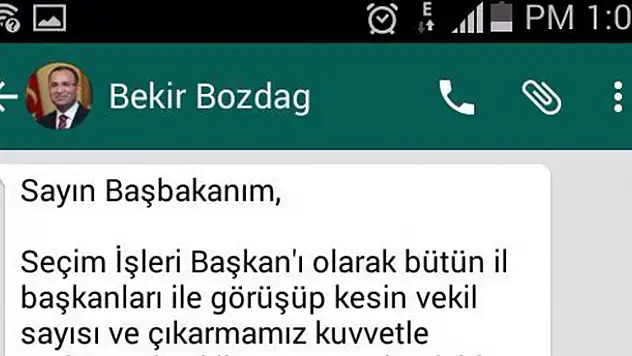 Bekir Bozdağın Başbakana attığı whatsapp mesajı