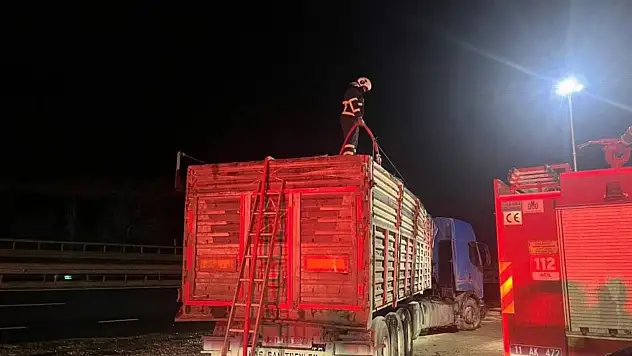 Bilecik'te seyir halinde talaş yüklü tır dorsesi alev aldı
