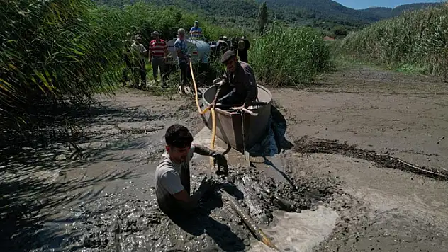 Bir damla su için boğazlarına kadar çamura giriyorlar
