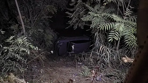Bursa'da, dere yatağına devrilen otomobilin sürücüsü yaralandı
