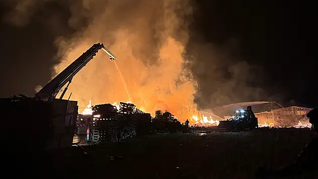 Bursa'da palet fabrikasında çıkan yangına müdahale ediliyor
