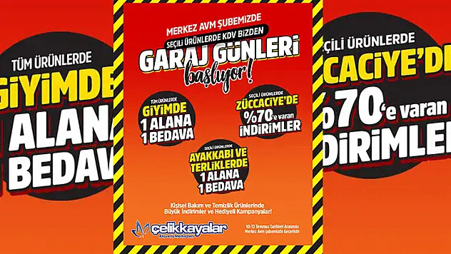 Çelikkayalar Merkez AVM'de 'Garaj Günleri' indirimi başlıyor