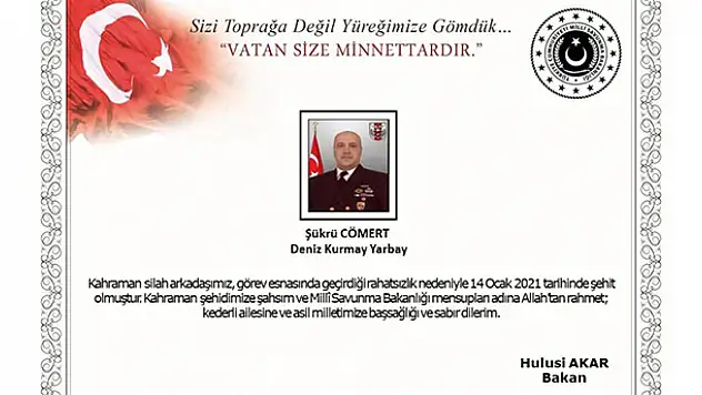 Deniz Kuvvetleri Komutanlığında görevli kurmay yarbay tedavi gördüğü hastanede şehit oldu