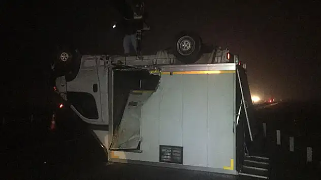 Devrilen kamyonetteki yarış atı telef oldu