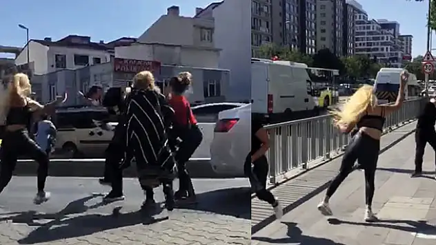 Dört kadın yol ortasında bir adamı tekme tokat dövdü