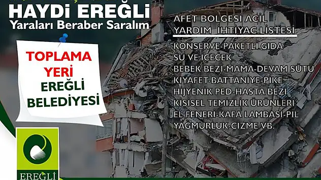 Ereğli Belediyesinden sel bölgesine yardım kampanyası başlattı
