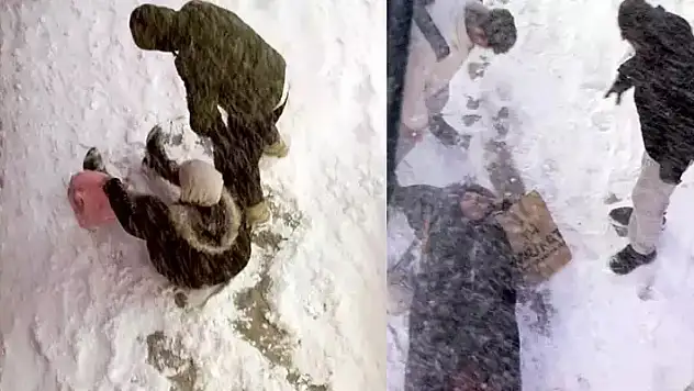 Erzurum'da cadde ve sokaklar buz pistine döndü düşen düşene
