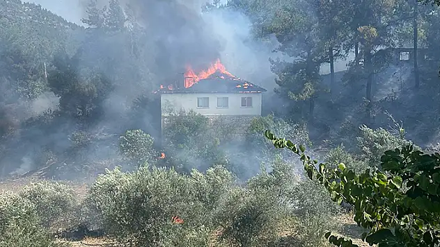 Evde çıkan yangın, bitişikteki ev, ahır ve ormana sıçradı alevlere müdahale ediliyor
