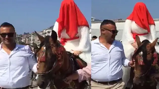 Gelini at üzerinde dolaştırıp geleneği yaşattılar

