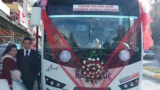 Halk otobüsü gelin arabası oldu
