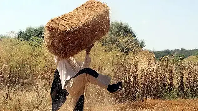 Hasadın tamamlandığı tarlalarda, kavurucu sıcakta 'balya' mesaisi
