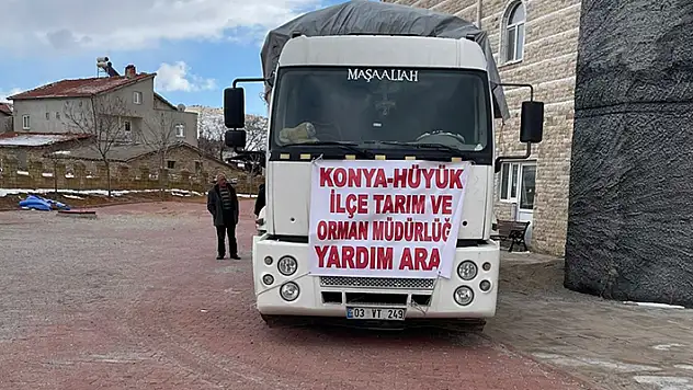 Hüyük'ten deprem bölgesine yem ve saman desteği
