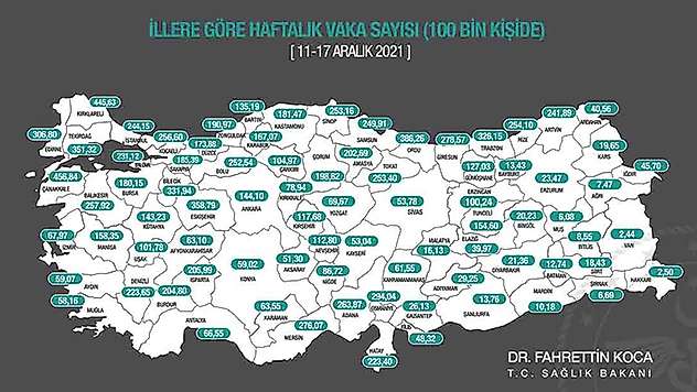 İllere göre her 100 bin kişide görülen Kovid-19 vaka sayıları açıklandı...
