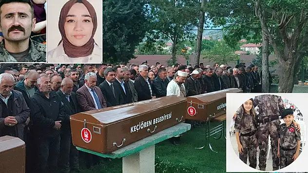 İntihar eden komiser yardımcı ile öldürdüğü eşi ve 2 çocuğu toprağa verildi
